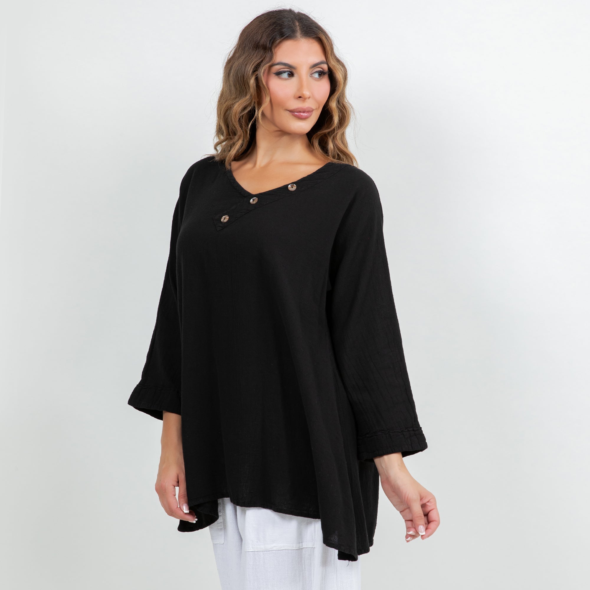Lu V-Neck Top 100% Cotton Gauze - Che Cose Belle