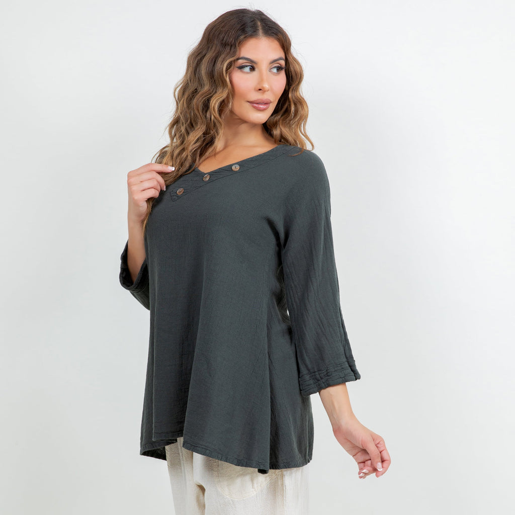 Lu V-Neck Top 100% Cotton Gauze - Che Cose Belle