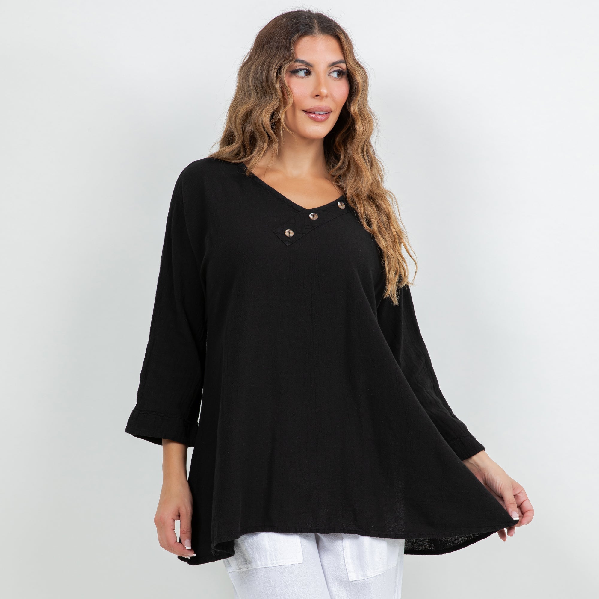 Lu V-Neck Top 100% Cotton Gauze - Che Cose Belle