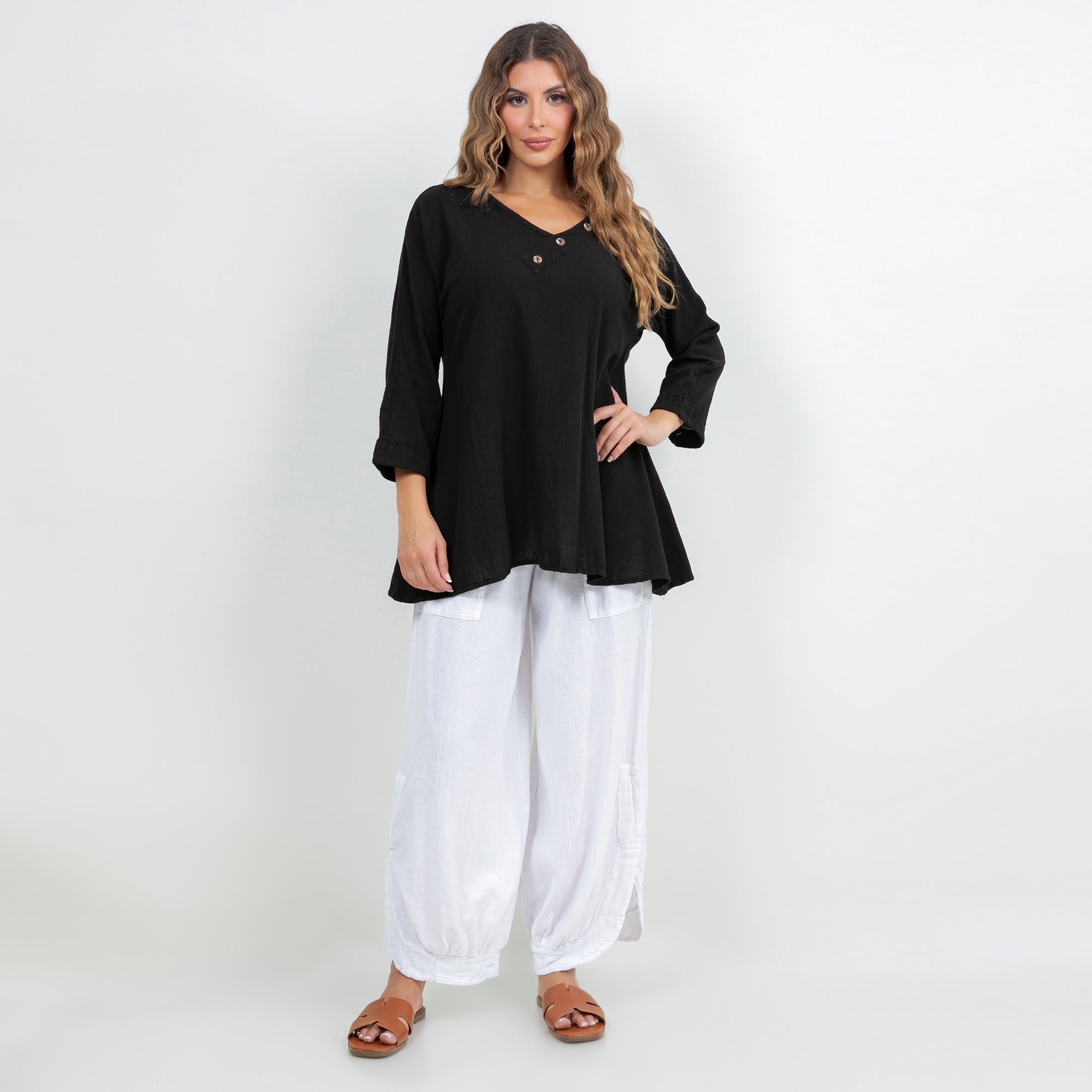 Lu V-Neck Top 100% Cotton Gauze - Che Cose Belle