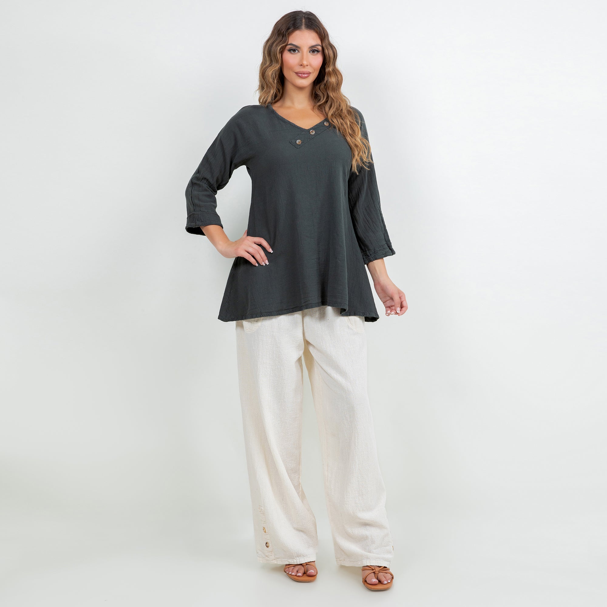 Lu V-Neck Top 100% Cotton Gauze - Che Cose Belle