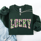 Lucky, Collegiate, Varsity, Vintage, St Patrick's Day, Shamrock, Clover, Lucky, Leprechaun Sweatshirt - Che Cose Belle