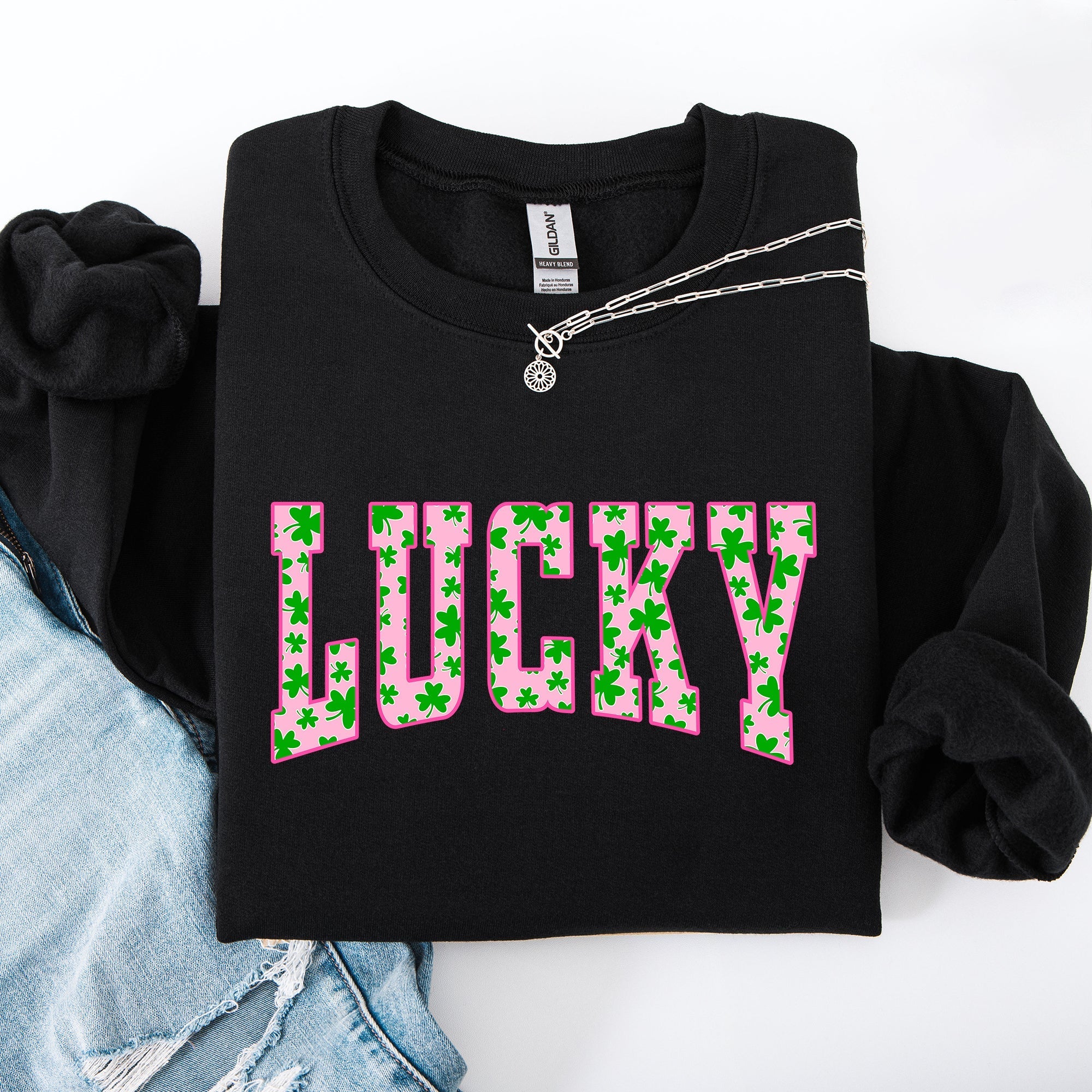 Lucky, Collegiate, Varsity, Vintage, St Patrick's Day, Shamrock, Clover, Lucky, Leprechaun Sweatshirt - Che Cose Belle