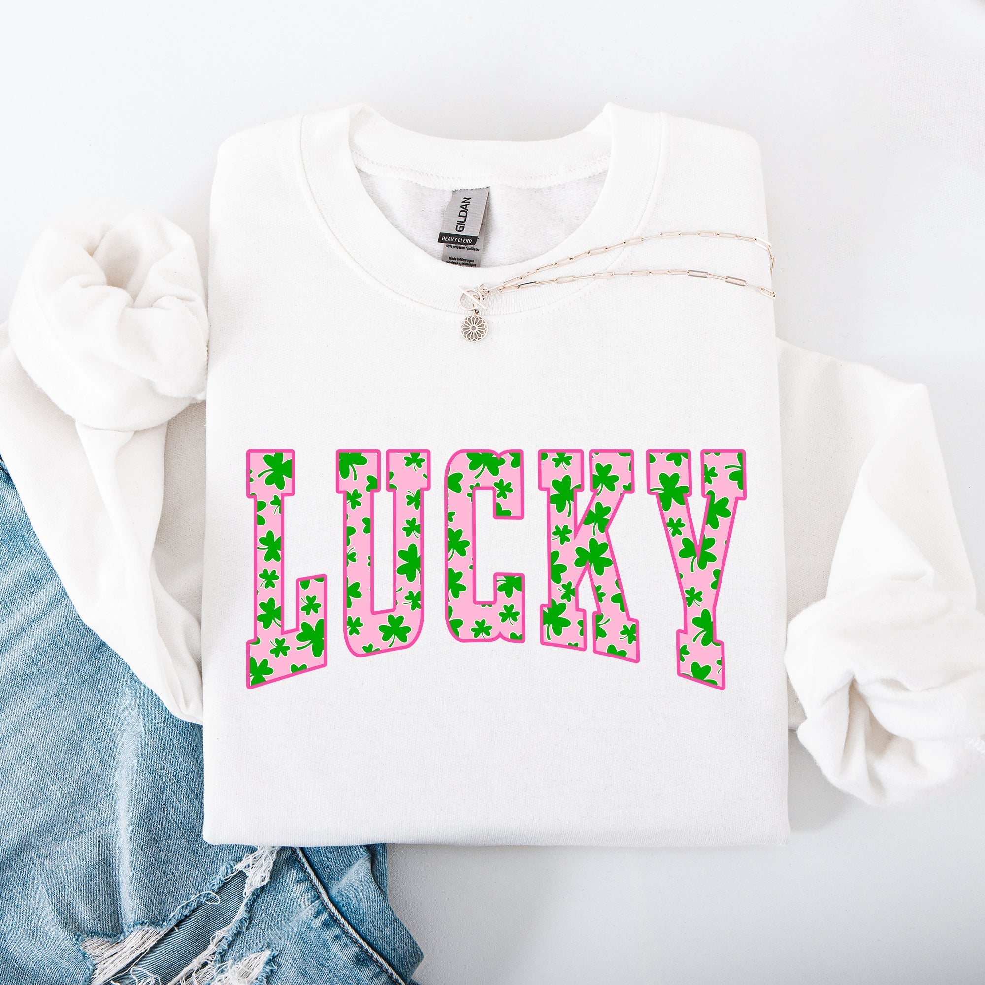Lucky, Collegiate, Varsity, Vintage, St Patrick's Day, Shamrock, Clover, Lucky, Leprechaun Sweatshirt - Che Cose Belle