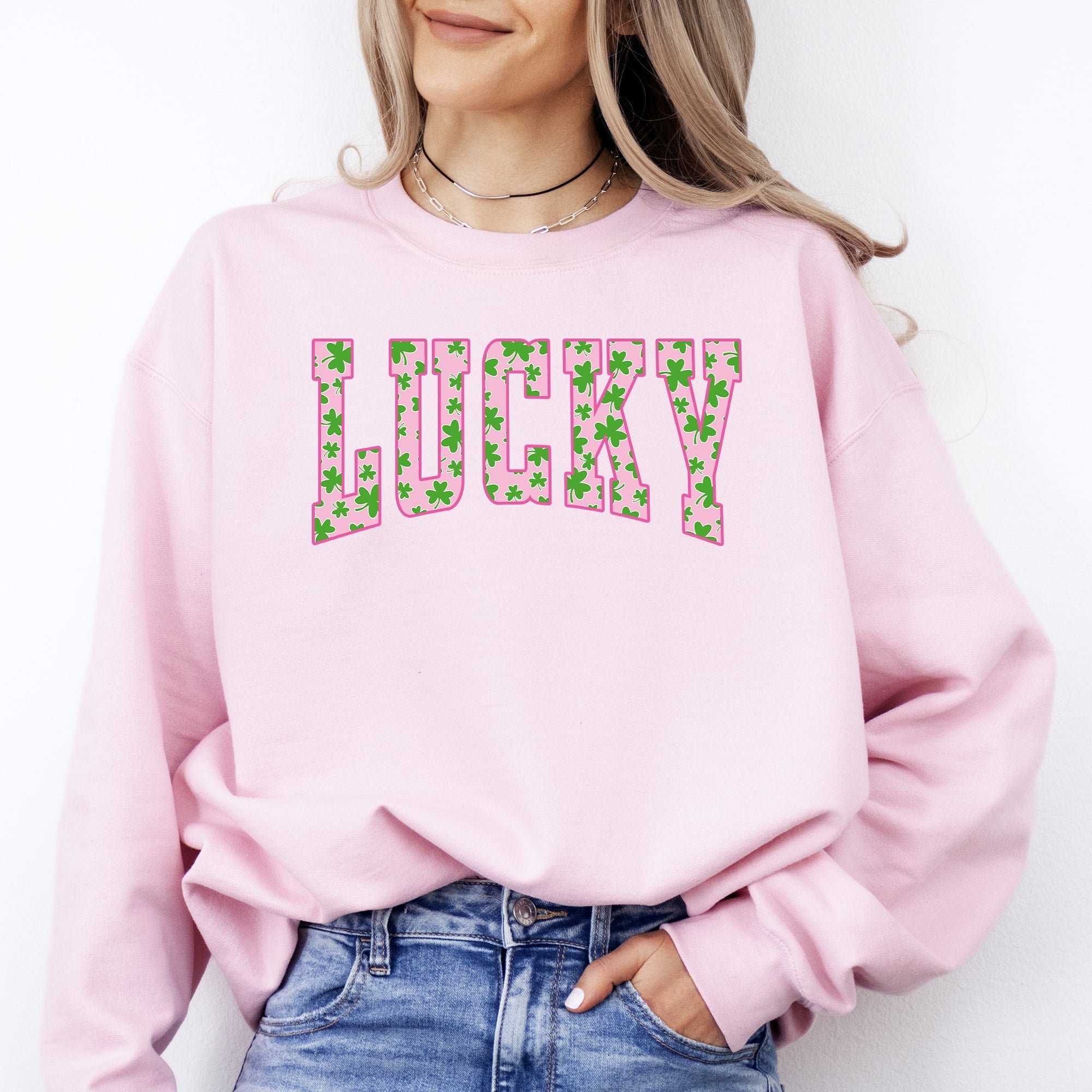 Lucky, Collegiate, Varsity, Vintage, St Patrick's Day, Shamrock, Clover, Lucky, Leprechaun Sweatshirt - Che Cose Belle