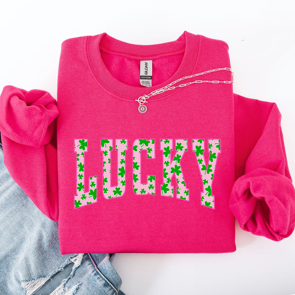 Lucky, Collegiate, Varsity, Vintage, St Patrick's Day, Shamrock, Clover, Lucky, Leprechaun Sweatshirt - Che Cose Belle