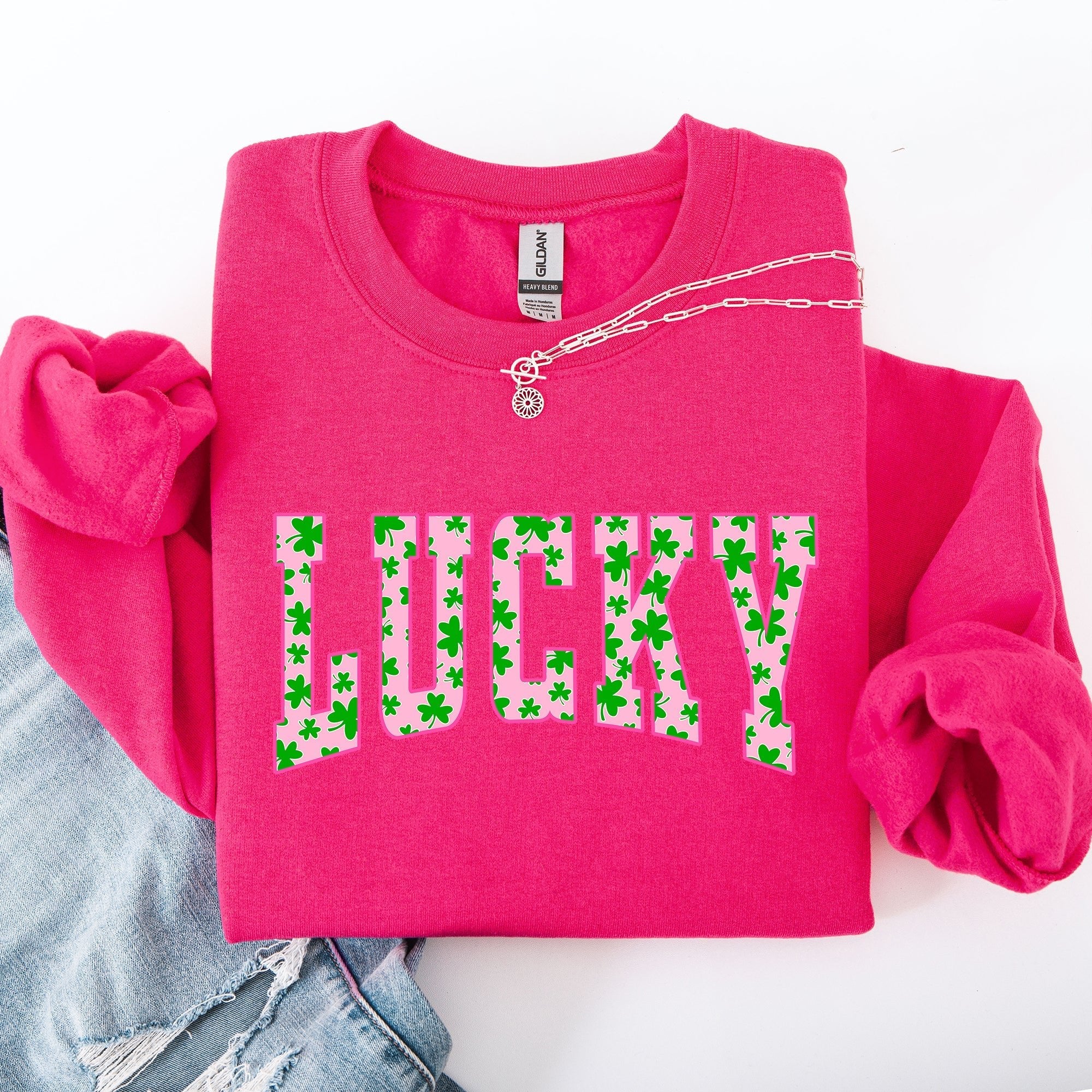 Lucky, Collegiate, Varsity, Vintage, St Patrick's Day, Shamrock, Clover, Lucky, Leprechaun Sweatshirt - Che Cose Belle