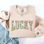 Lucky, Collegiate, Varsity, Vintage, St Patrick's Day, Shamrock, Clover, Lucky, Leprechaun Sweatshirt - Che Cose Belle