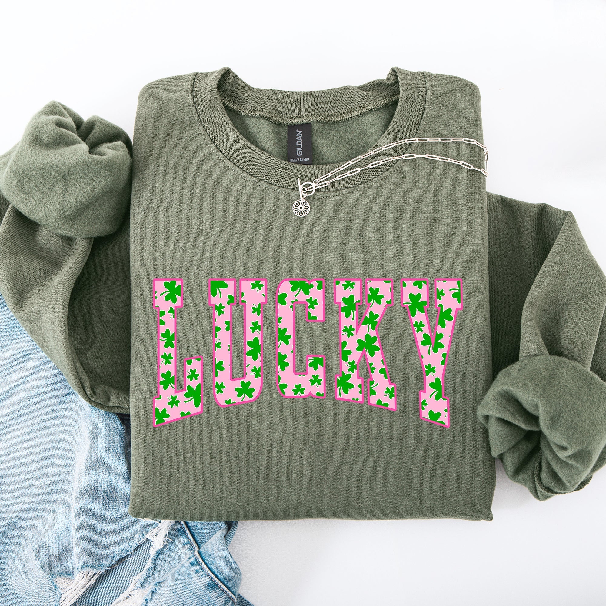 Lucky, Collegiate, Varsity, Vintage, St Patrick's Day, Shamrock, Clover, Lucky, Leprechaun Sweatshirt - Che Cose Belle
