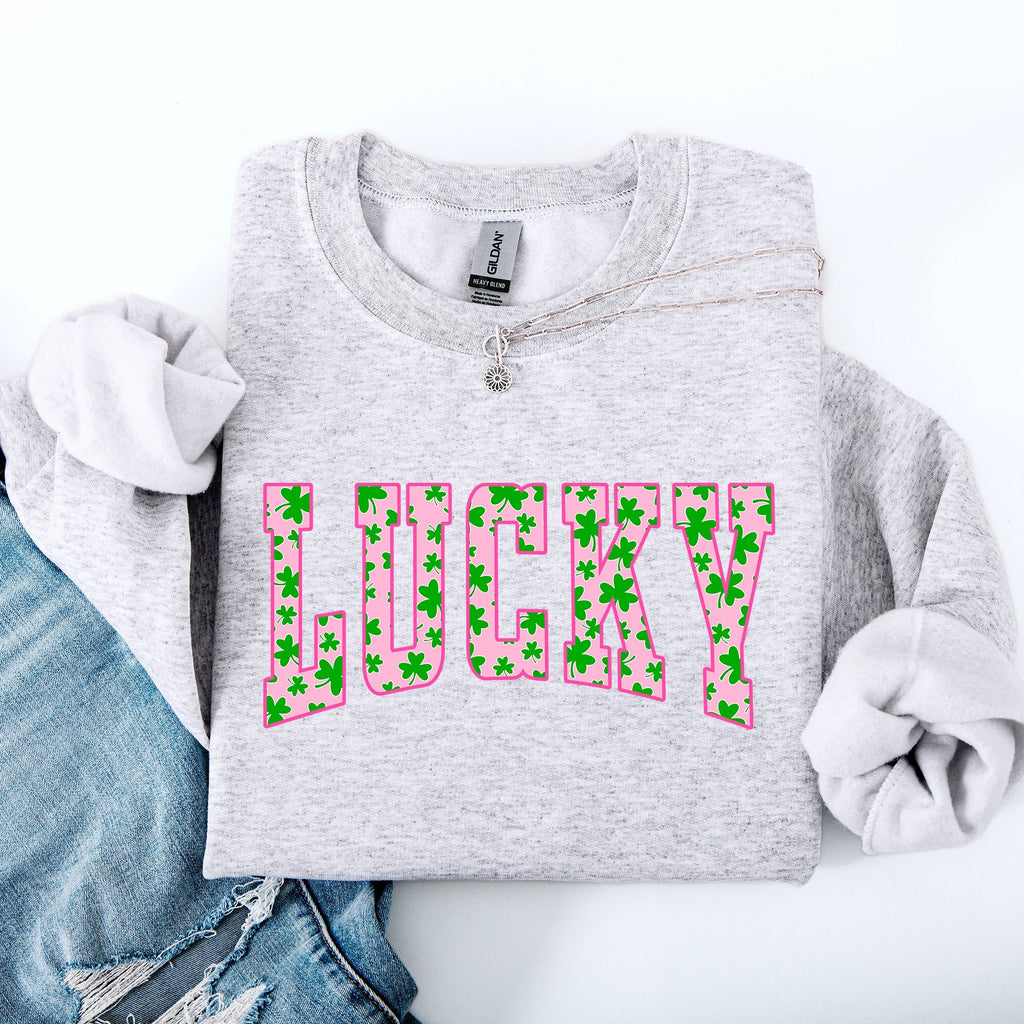 Lucky, Collegiate, Varsity, Vintage, St Patrick's Day, Shamrock, Clover, Lucky, Leprechaun Sweatshirt - Che Cose Belle