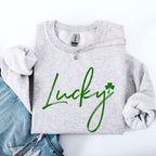 Lucky, Minimalist, St Patrick's Day, Shamrock, Clover, Lucky, Leprechaun Sweatshirt - Che Cose Belle