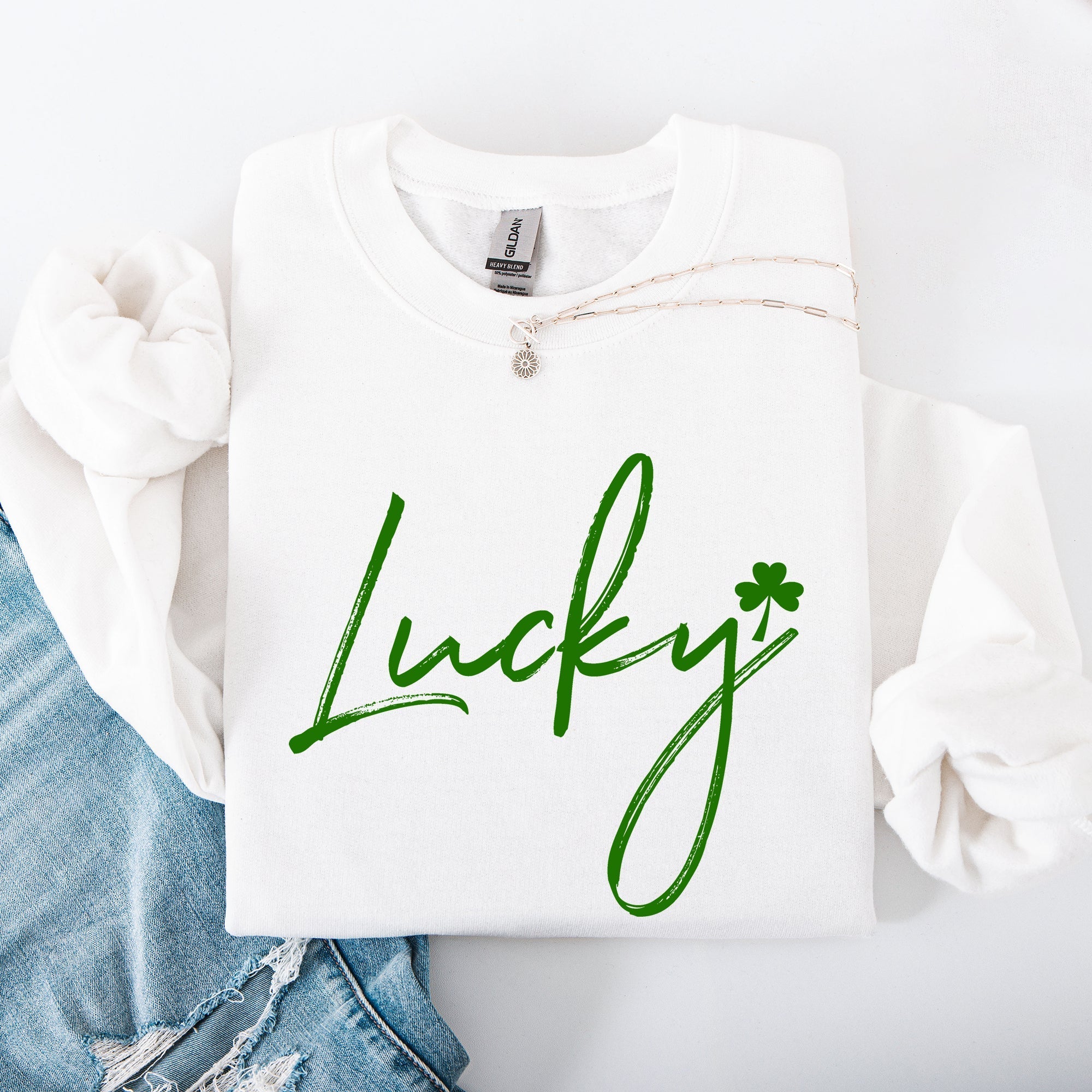 Lucky, Minimalist, St Patrick's Day, Shamrock, Clover, Lucky, Leprechaun Sweatshirt - Che Cose Belle