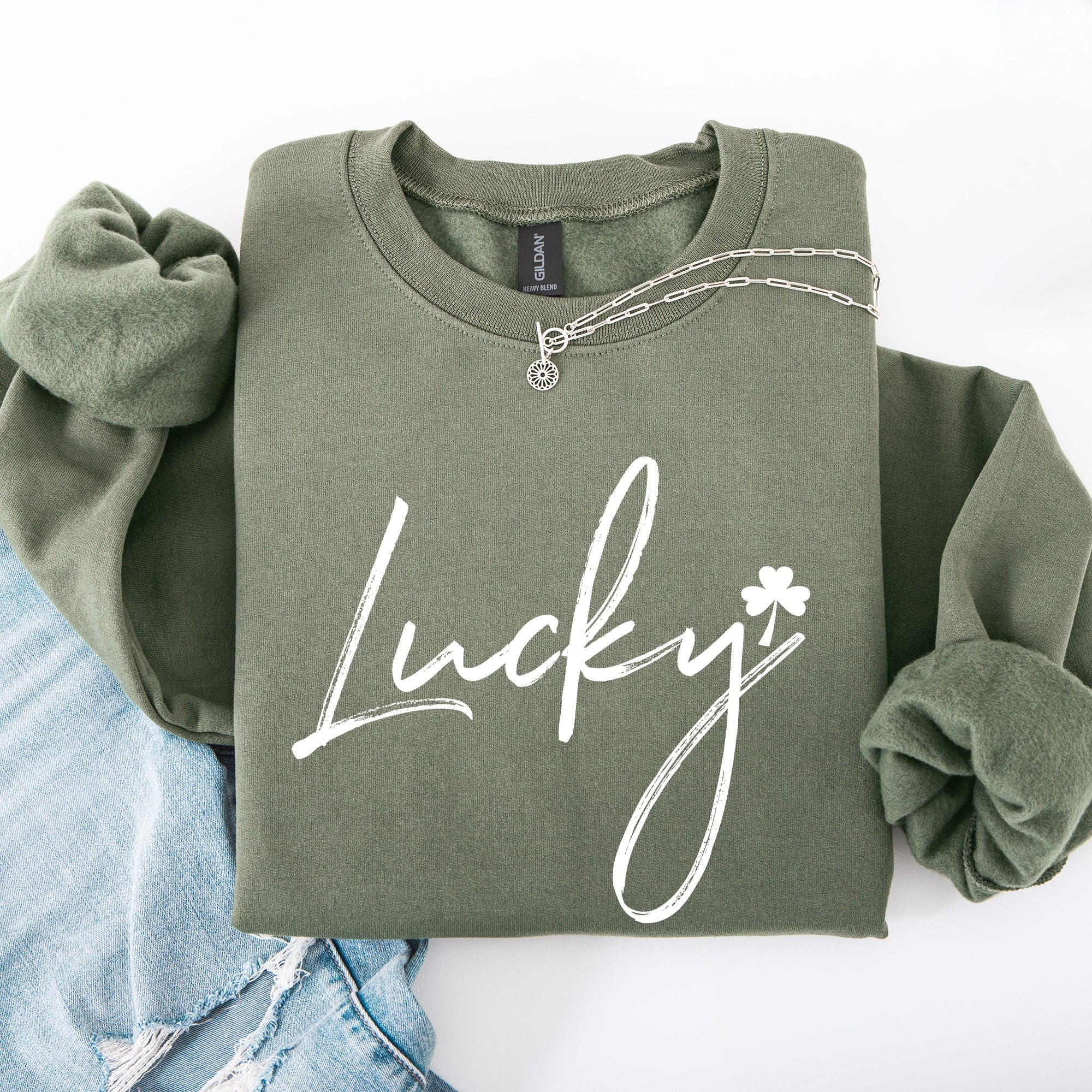 Lucky, Minimalist, St Patrick's Day, Shamrock, Clover, Lucky, Leprechaun Sweatshirt - Che Cose Belle
