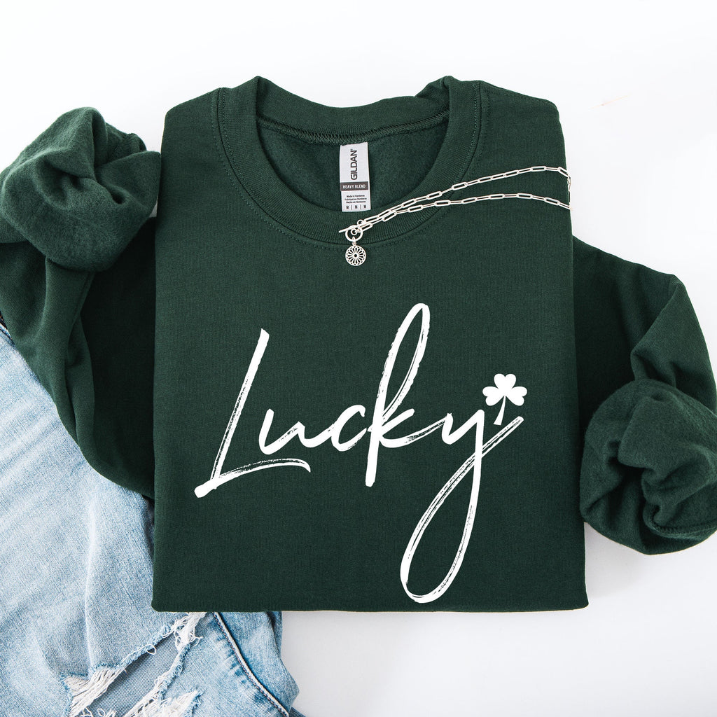 Lucky, Minimalist, St Patrick's Day, Shamrock, Clover, Lucky, Leprechaun Sweatshirt - Che Cose Belle