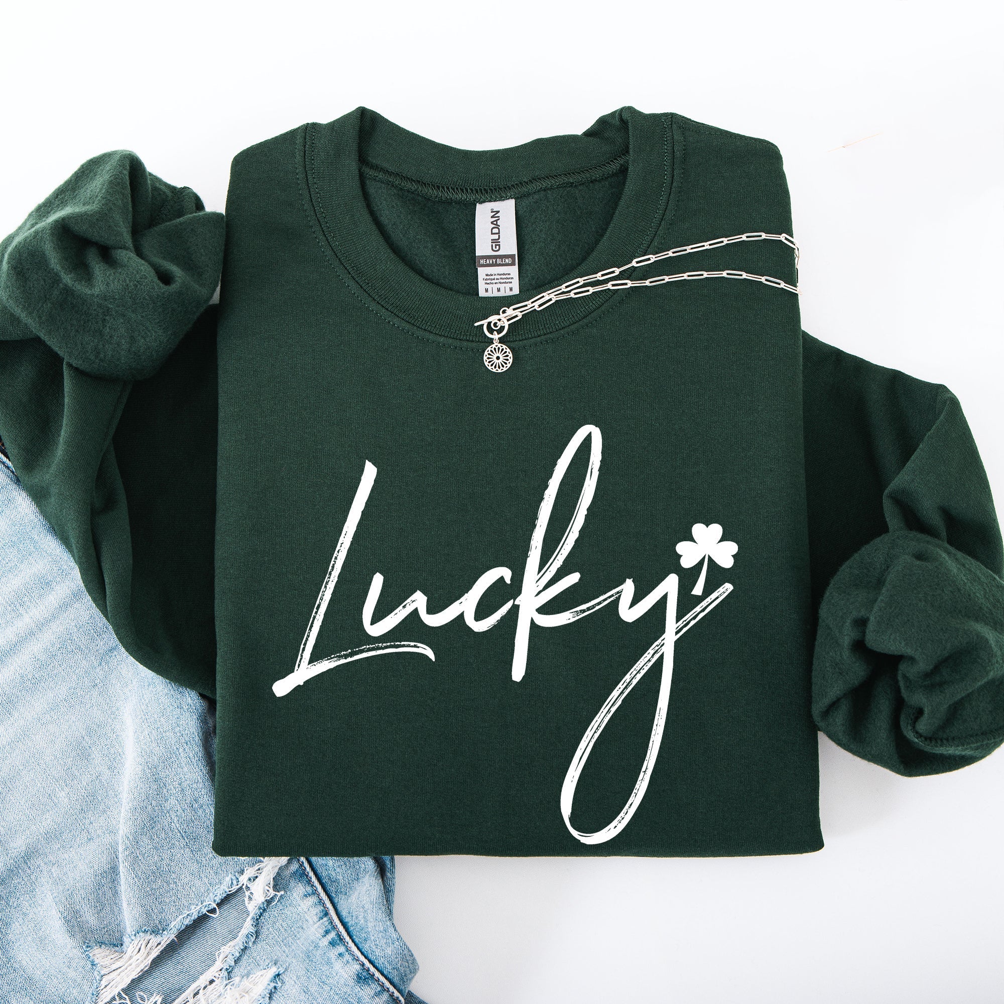 Lucky, Minimalist, St Patrick's Day, Shamrock, Clover, Lucky, Leprechaun Sweatshirt - Che Cose Belle