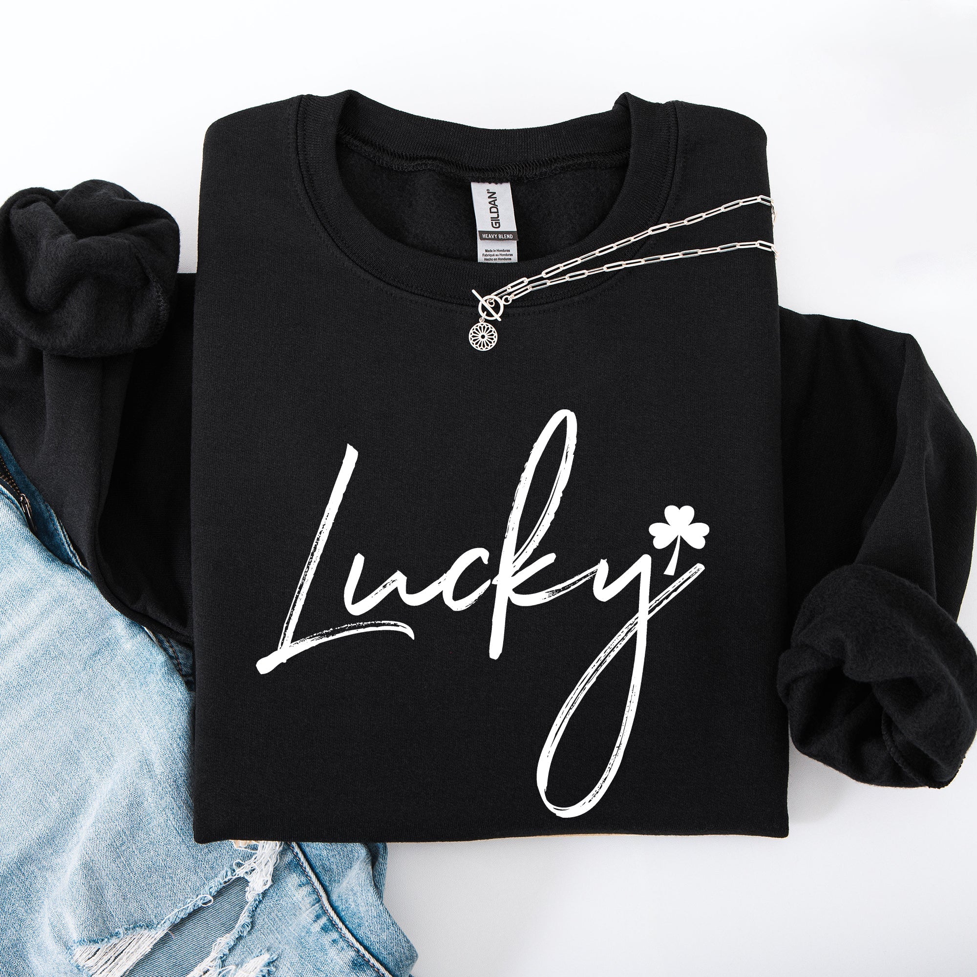 Lucky, Minimalist, St Patrick's Day, Shamrock, Clover, Lucky, Leprechaun Sweatshirt - Che Cose Belle