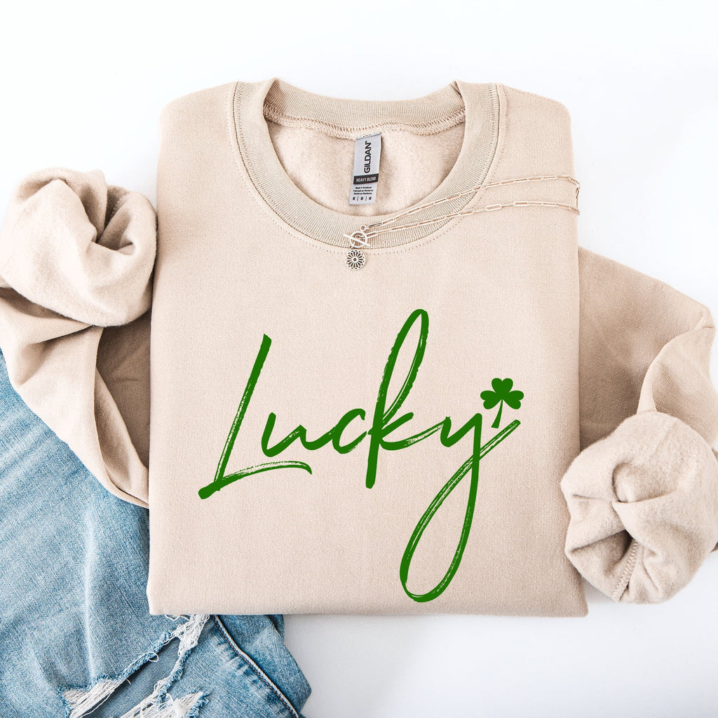 Lucky, Minimalist, St Patrick's Day, Shamrock, Clover, Lucky, Leprechaun Sweatshirt - Che Cose Belle