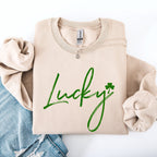Lucky, Minimalist, St Patrick's Day, Shamrock, Clover, Lucky, Leprechaun Sweatshirt - Che Cose Belle