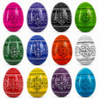 Set of 12 Multicolored Hand Painted Ukrainian Wooden Easter Eggs 2.5 Inches