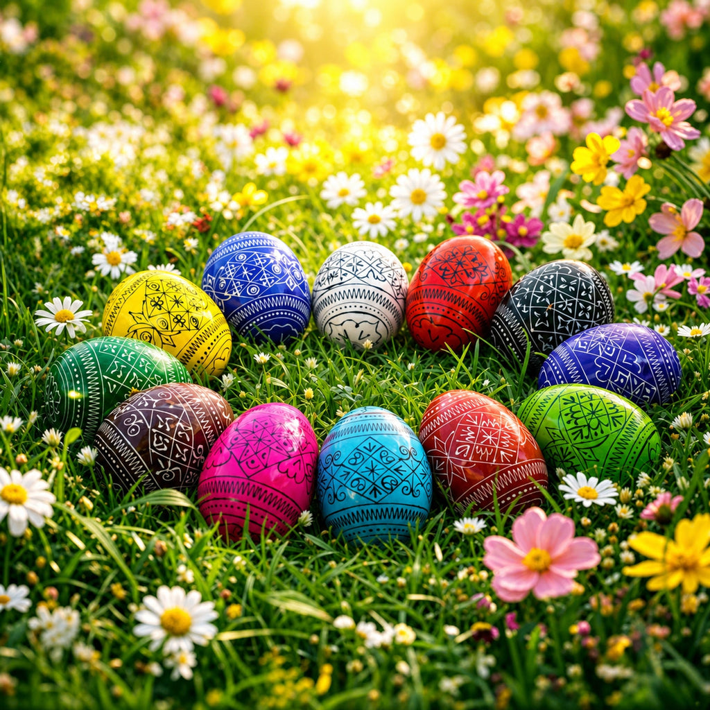 Set of 12 Multicolored Hand Painted Ukrainian Wooden Easter Eggs 2.5 Inches