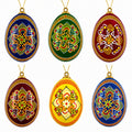 Set of 6 Ukrainian Wooden Easter Egg Ornaments 2.5 Inches