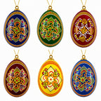Set of 6 Ukrainian Wooden Easter Egg Ornaments 2.5 Inches
