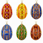 Set of 6 Ukrainian Wooden Easter Egg Ornaments 2.5 Inches