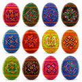 Set of 12 Geometrical Wooden Ukrainian Easter Eggs Pysanky 2.5 Inches