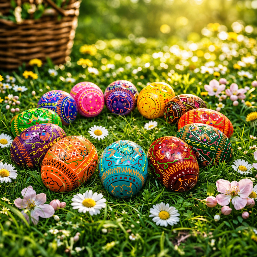 Set of 12 Geometrical Wooden Ukrainian Easter Eggs Pysanky 2.5 Inches