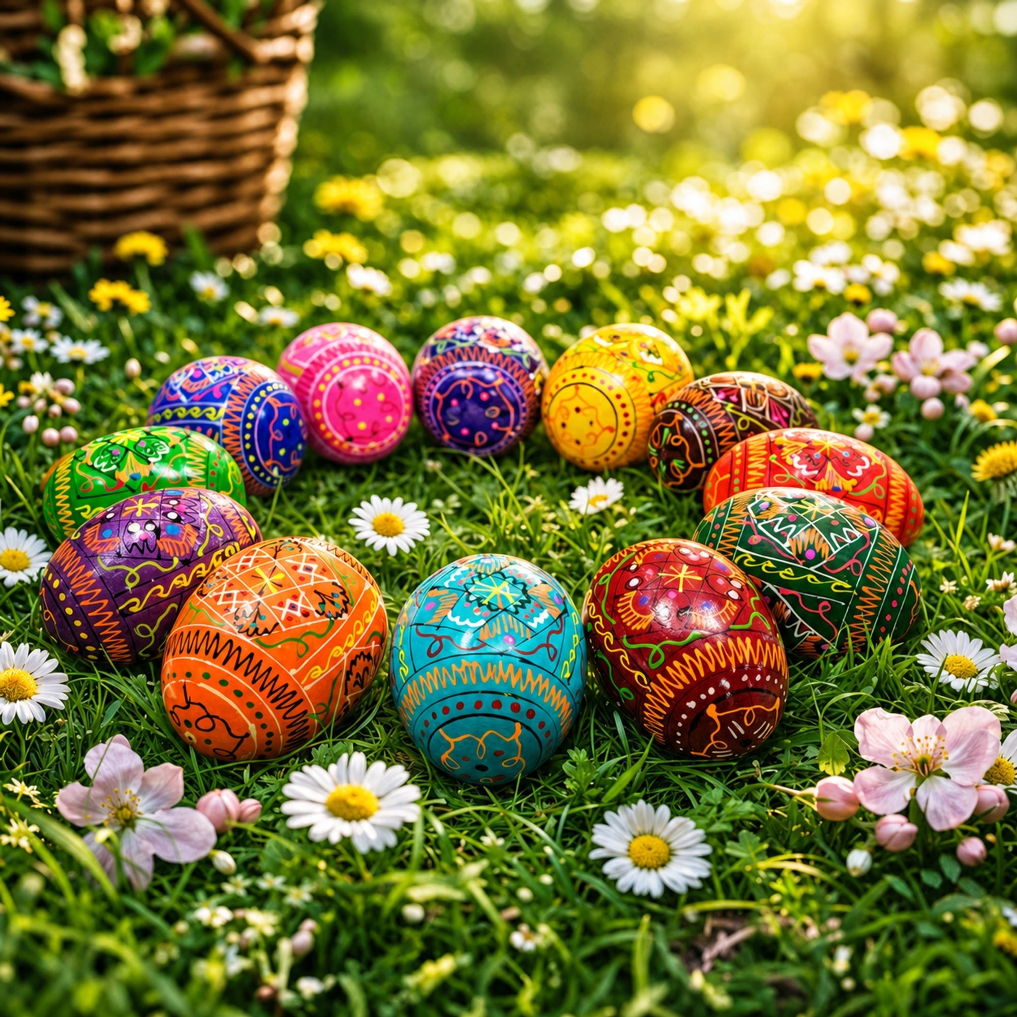 Set of 12 Geometrical Wooden Ukrainian Easter Eggs Pysanky 2.5 Inches