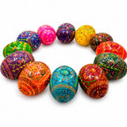 Set of 12 Geometrical Wooden Ukrainian Easter Eggs Pysanky 2.5 Inches