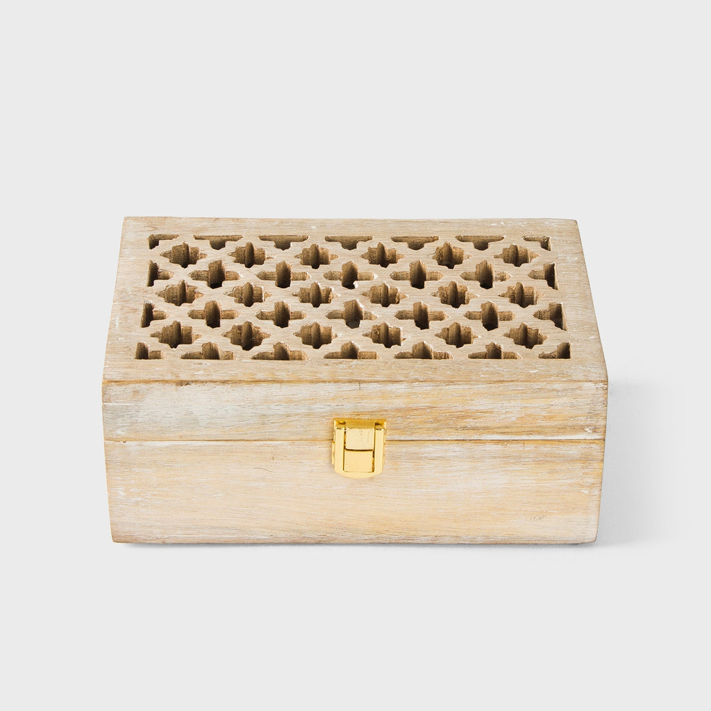 Mango Wood Trellis Keepsake Box with Compartments, Whitewash - Che Cose Belle