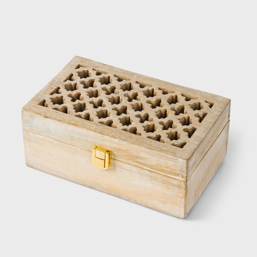 Mango Wood Trellis Keepsake Box with Compartments, Whitewash - Che Cose Belle