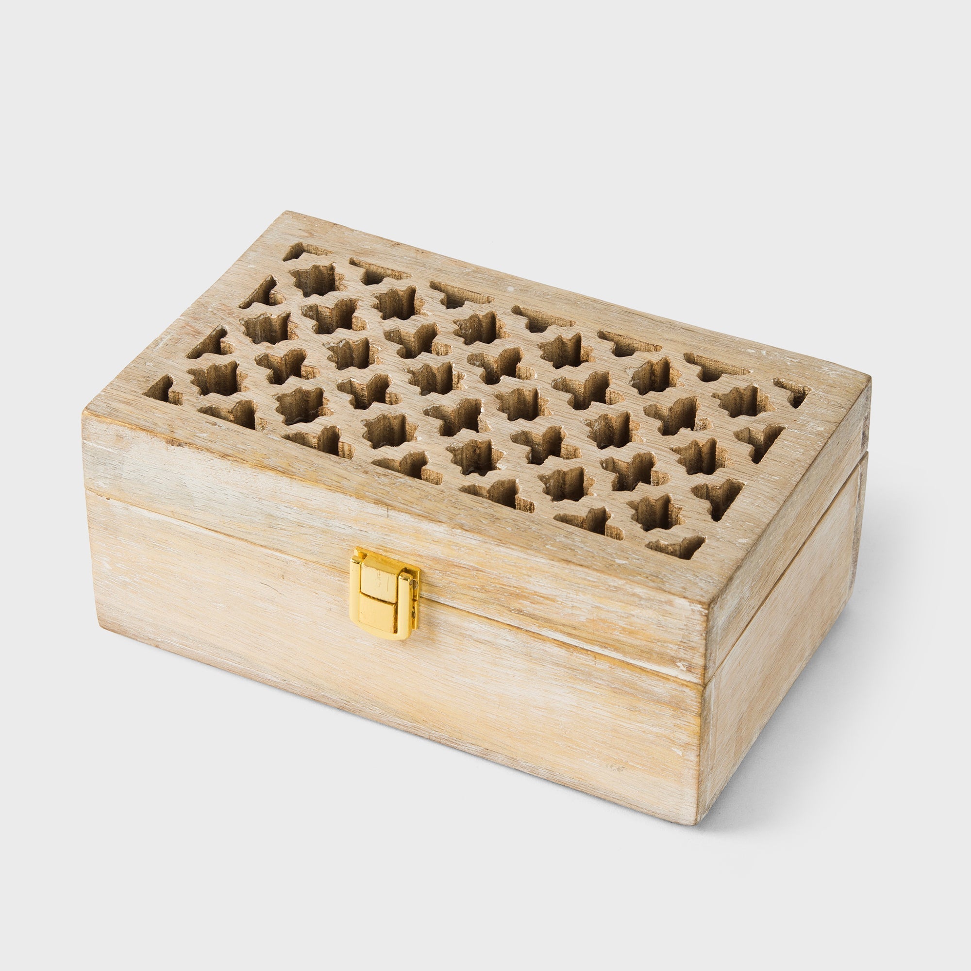 Mango Wood Trellis Keepsake Box with Compartments, Whitewash - Che Cose Belle