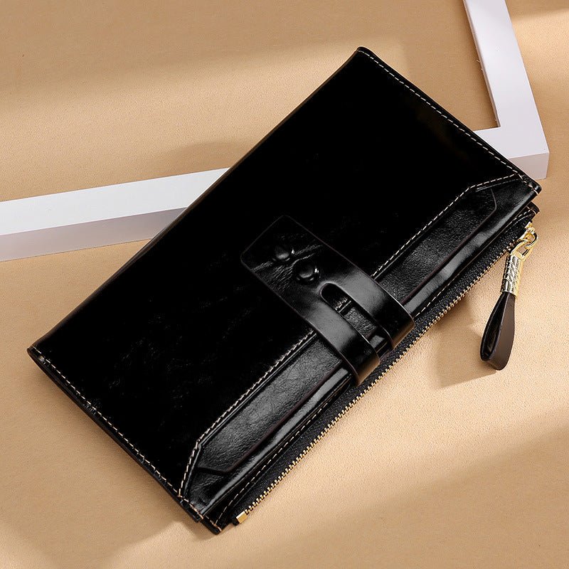 Manufacturers Wholesale Women'S Wallets Multi Card Buckle Long Oil Wax Leather Wallets European And American Retro Leather Handbags - Che Cose Belle