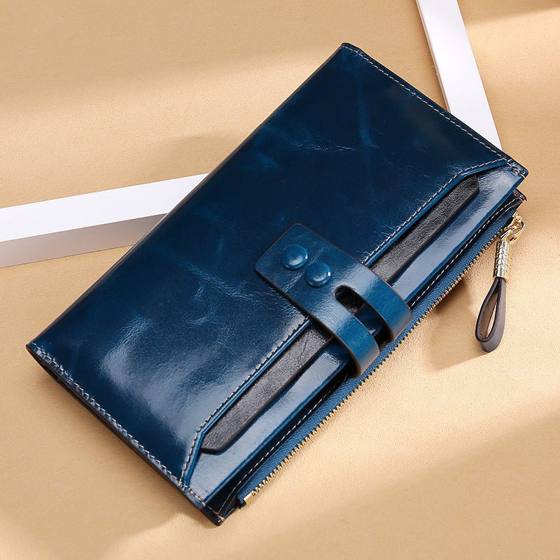 Manufacturers Wholesale Women'S Wallets Multi Card Buckle Long Oil Wax Leather Wallets European And American Retro Leather Handbags - Che Cose Belle