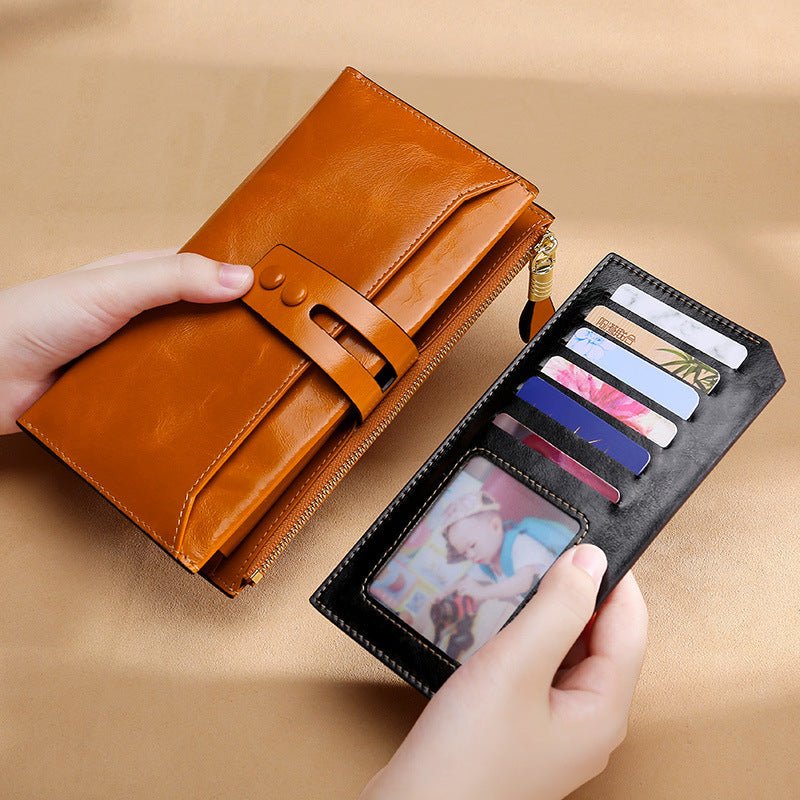 Manufacturers Wholesale Women'S Wallets Multi Card Buckle Long Oil Wax Leather Wallets European And American Retro Leather Handbags - Che Cose Belle