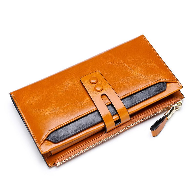Manufacturers Wholesale Women'S Wallets Multi Card Buckle Long Oil Wax Leather Wallets European And American Retro Leather Handbags - Che Cose Belle