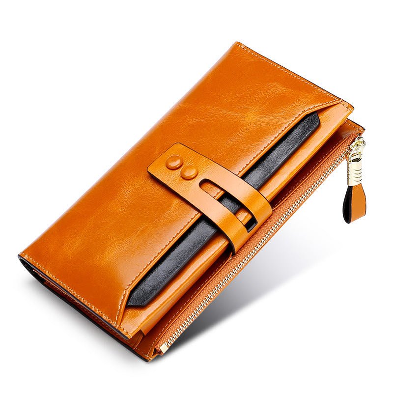 Manufacturers Wholesale Women'S Wallets Multi Card Buckle Long Oil Wax Leather Wallets European And American Retro Leather Handbags - Che Cose Belle