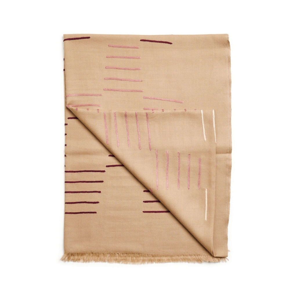 Maple Beige Handwoven Hand Embroidered Classic Scarf - Che Cose Belle