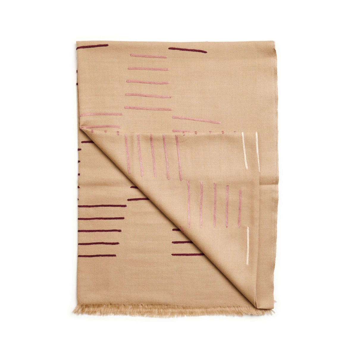 Maple Beige Handwoven Hand Embroidered Classic Scarf - Che Cose Belle