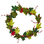 Maple Leaf Wreath Berries Hand Felted Wool - 12" Arcadia Home