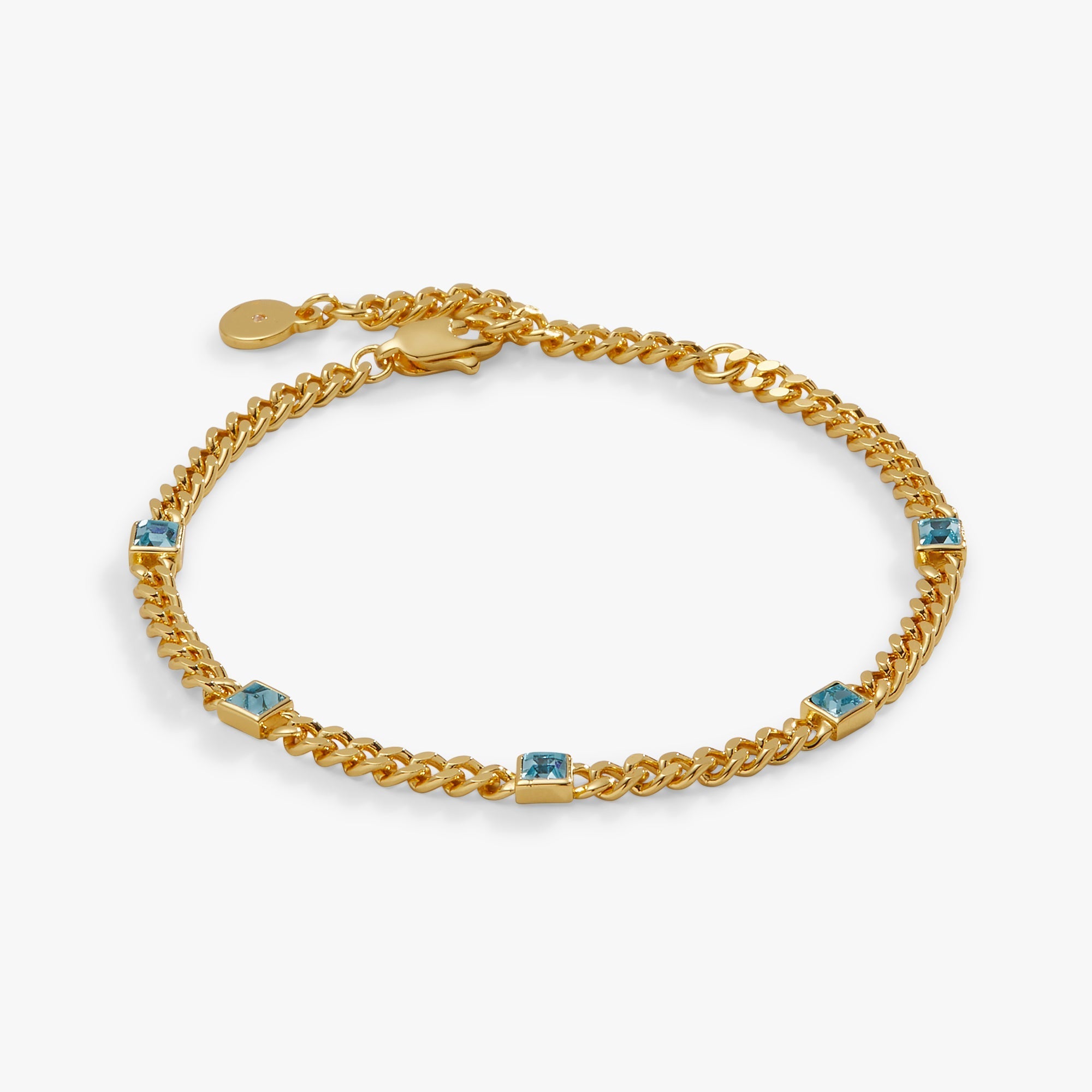 March Birthstone Aquamarine Curb Chain Bracelet - Che Cose Belle