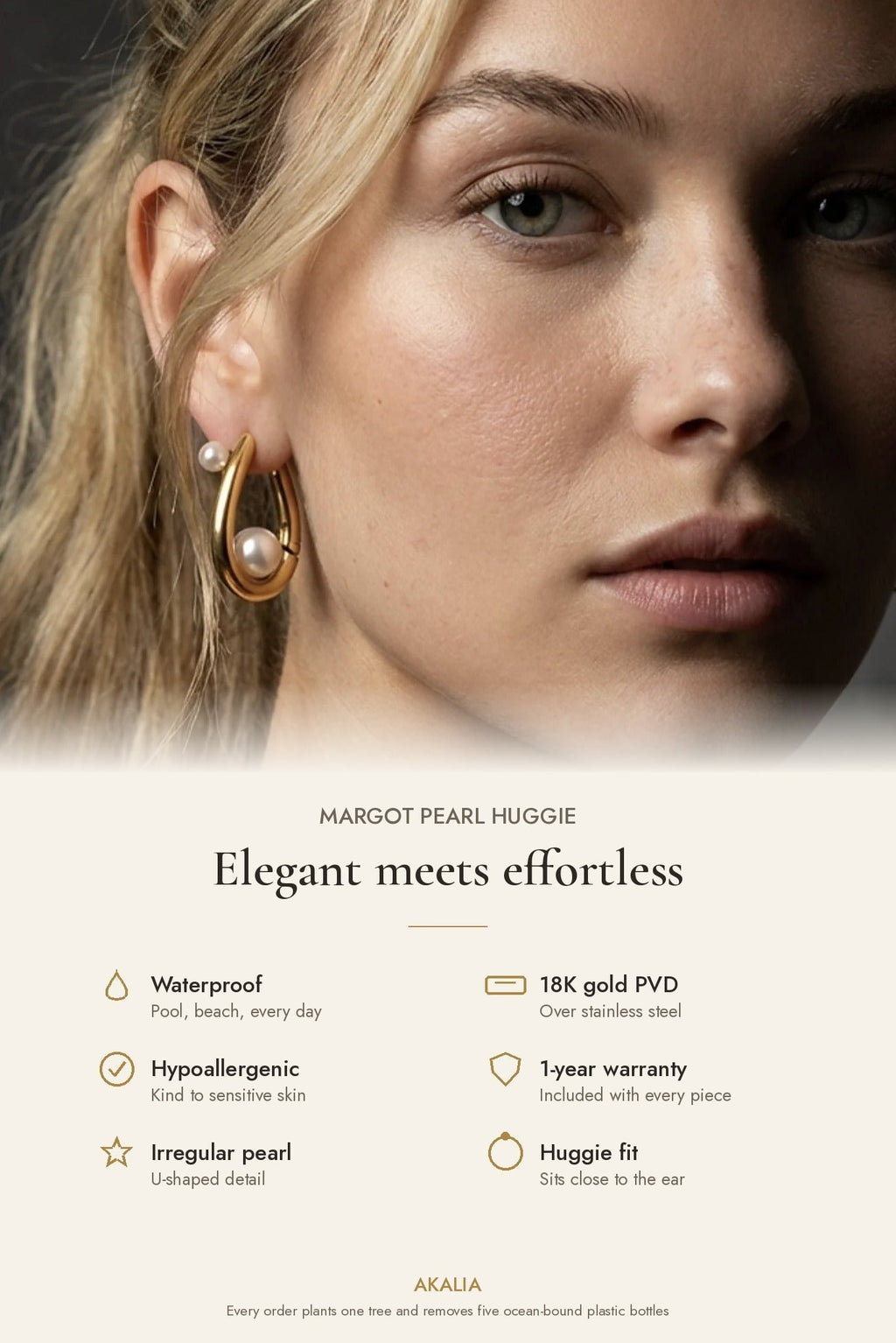 Margot Waterproof Pearl Huggie Earring - Che Cose Belle