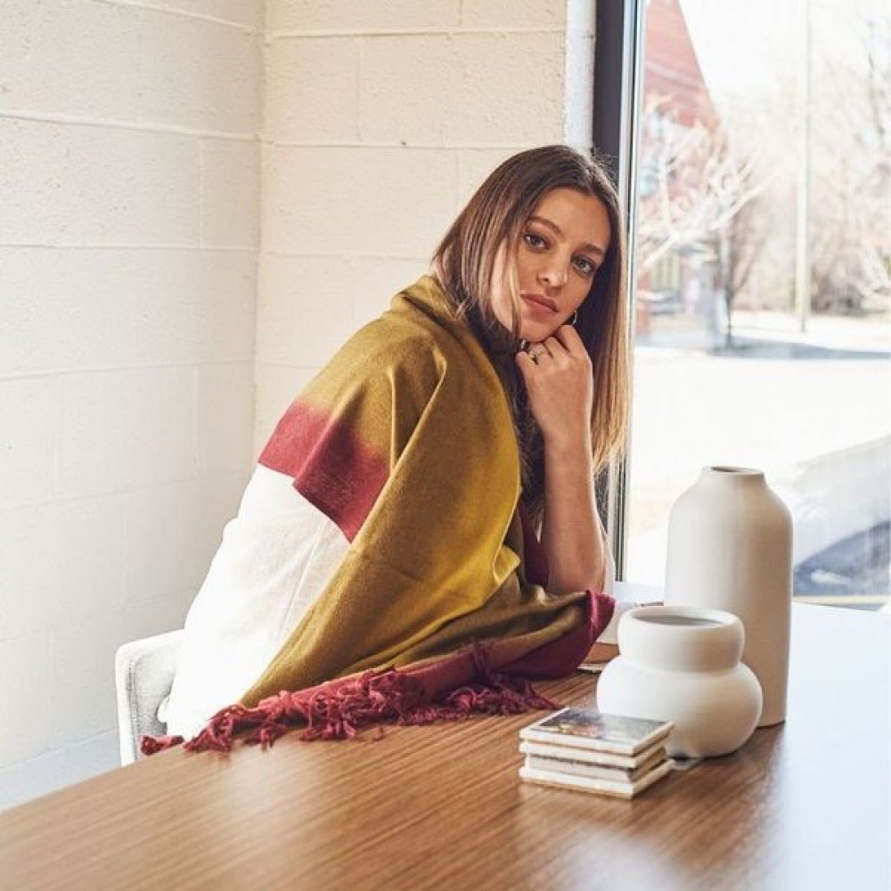 Marigold Merino Ombre Handloom Throw / Blanket Scarf - Che Cose Belle