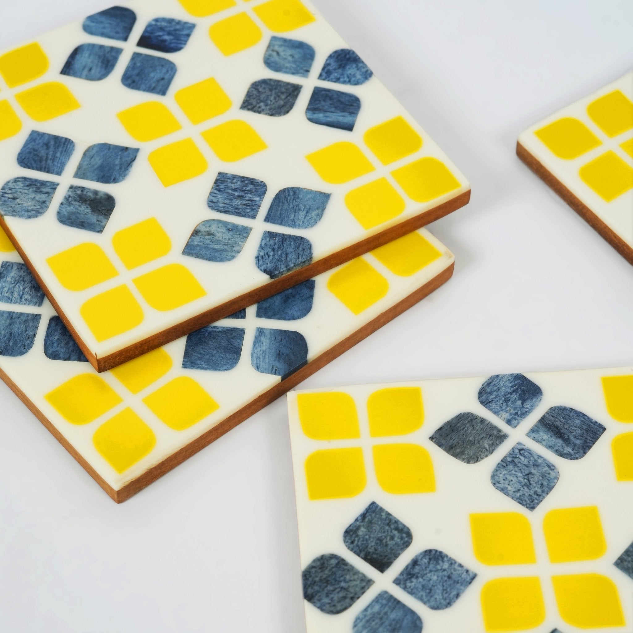 Marigold Mosaic Bone Inlay Coasters – Set of 4 - Che Cose Belle