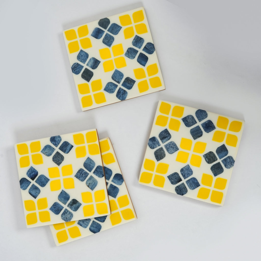 Marigold Mosaic Bone Inlay Coasters – Set of 4 - Che Cose Belle