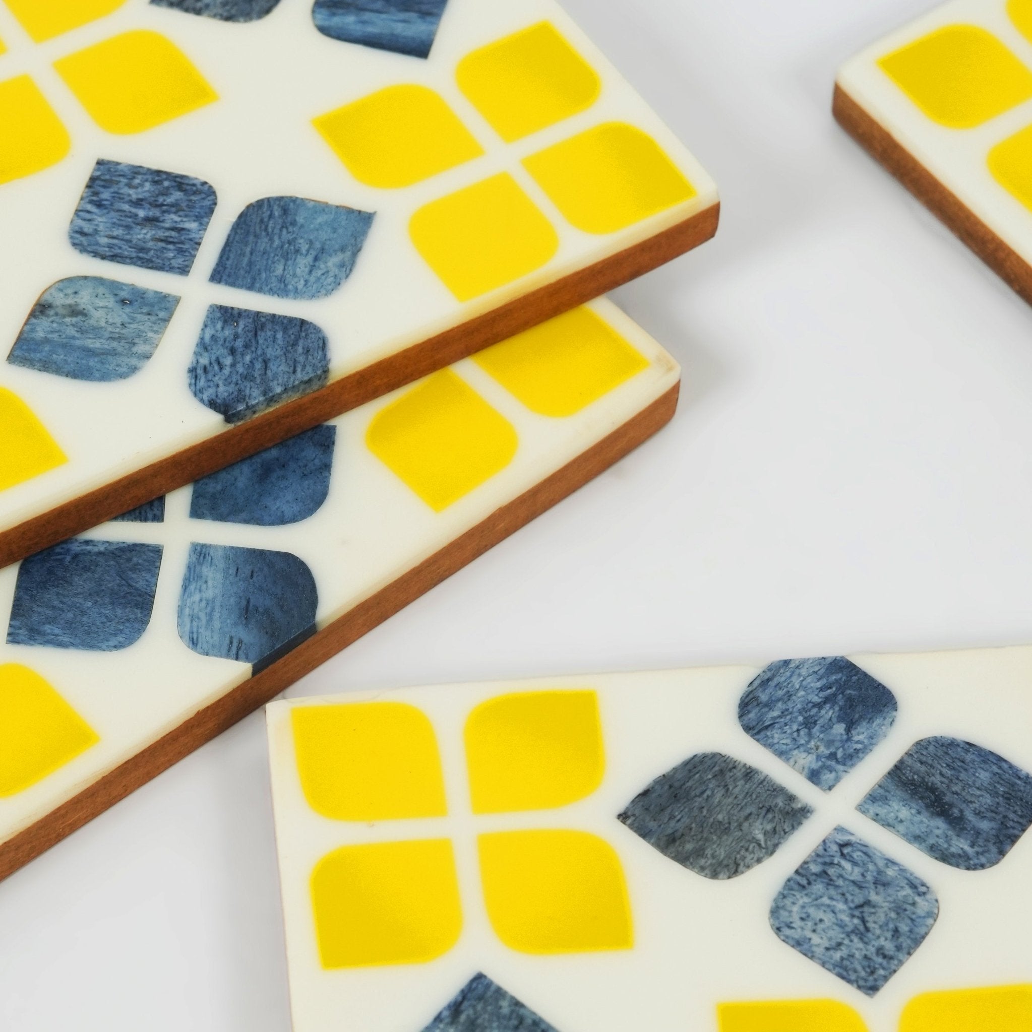 Marigold Mosaic Bone Inlay Coasters – Set of 4 - Che Cose Belle