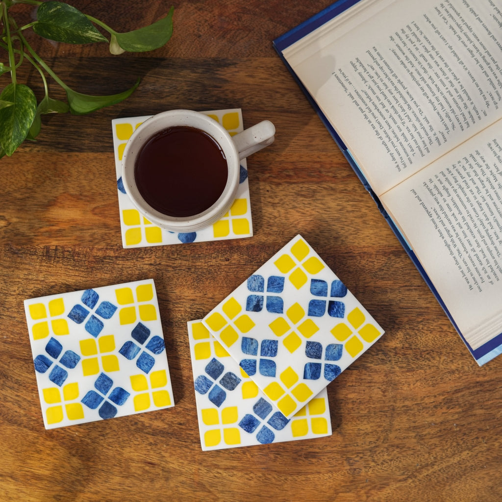 Marigold Mosaic Bone Inlay Coasters – Set of 4 - Che Cose Belle