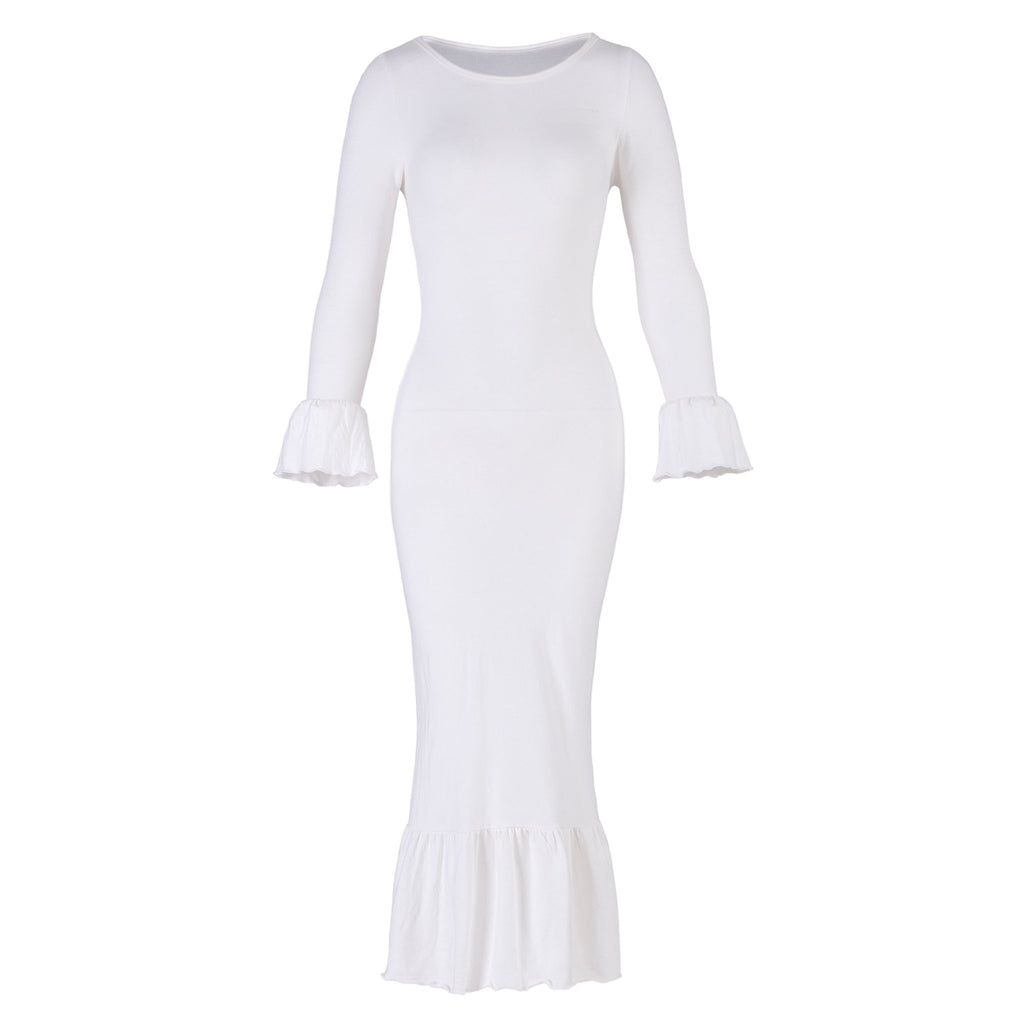 MARJORIE Bamboo Ruffle Dress In Off - white - Che Cose Belle